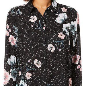 Spense Womens Floral Dot Button Down Top